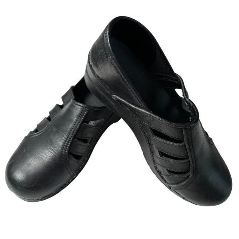 Sanita Professional Black Leather Cutout Clogs Danish Shoes‎ Womens 39